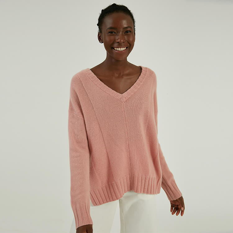 Custom Winter 100% Cotton V-neck Dropped Shoulder Sleeve Knit Pullover Sweater