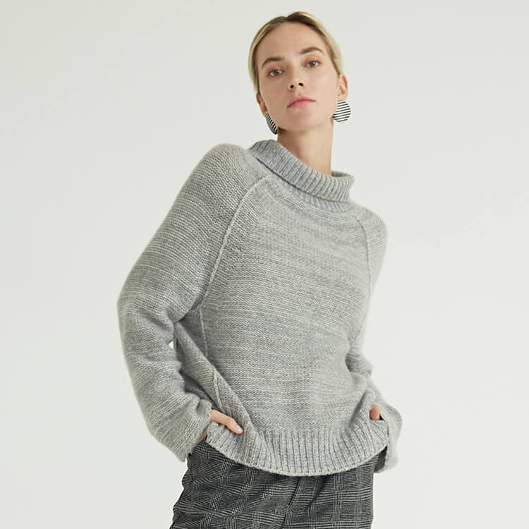 Simple fashion turtleneck knitted grey 2022 women wool sweaters