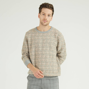 Custom Mens 100% Cashmere Crewneck Jacquard Knitting Sweater