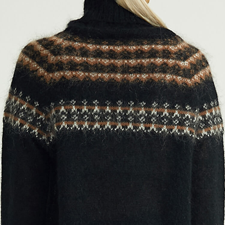 Black Long Sleeve Turtle Neck High Collar Luxury Custom Knitted Luxury Women\'s Mohair Sweater
