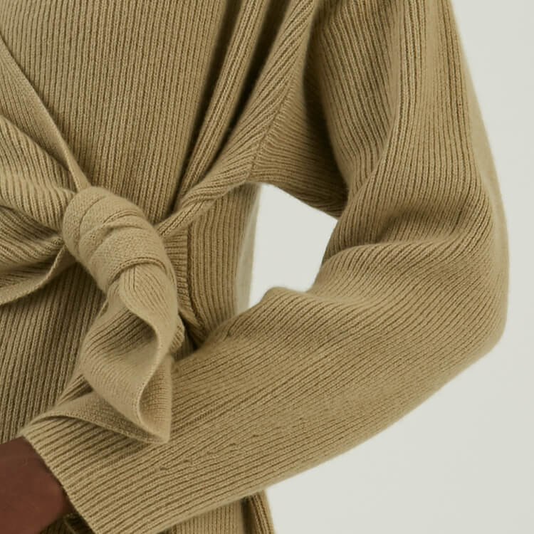 Custom Autumn Winter 100% Merino Wool Midi Wrap Knit Sweater Dress With Belt