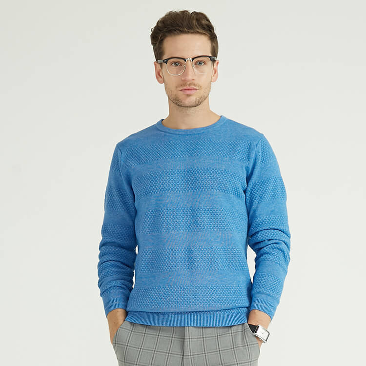 Personalized Men\'s 100% Cashmere Round Neck Tuck Knit Sweater
