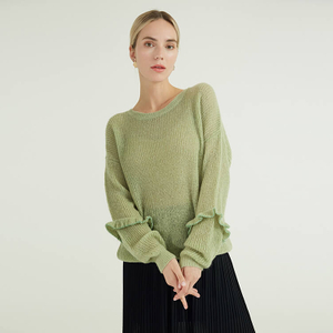 Green Spring And Autumn Thin Sleeve Lace Design Knitted Plus Size Women's Sweaters