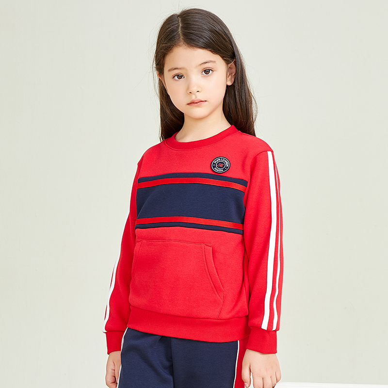 Girls Red Black And White Stripes Decorated Classic Sweatshirt 