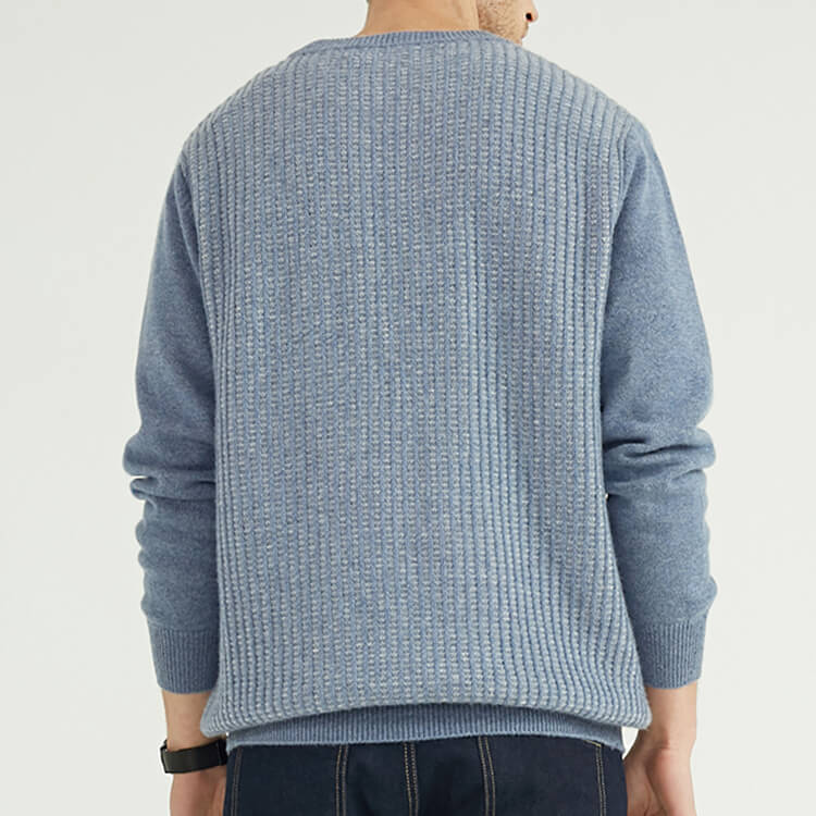 Custom Mens Cashmere Wool Blend Plaied Knitted Crewneck Pullover Sweater